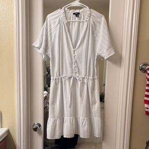 PAIGE Ari White and Blue Striped Midi Dress